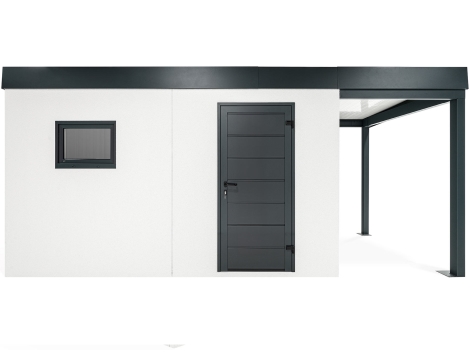 GARDEON® Gartenhaus mit Hörmann-Tür und Fenster und überdachtem Bereich